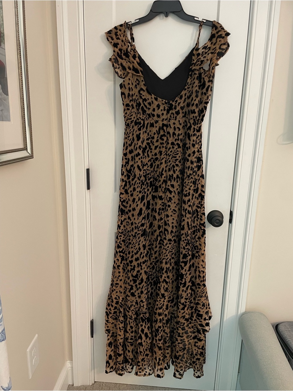 Altar'd State Brown and Black Leopard Maxi Dress with Ruffle Straps - Picture 4 of 9